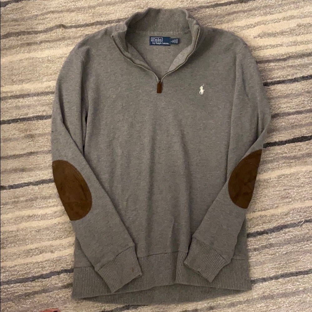 Polo sweater with suede elbow patches